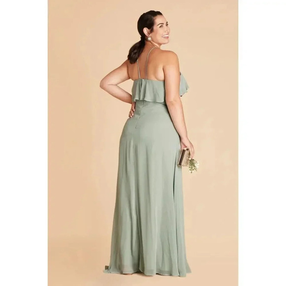 NEW Birdy Grey Jules Chiffon Bridesmaid Maxi Dress Ruffle Halter Neck Sage XL - Picture 8 of 10